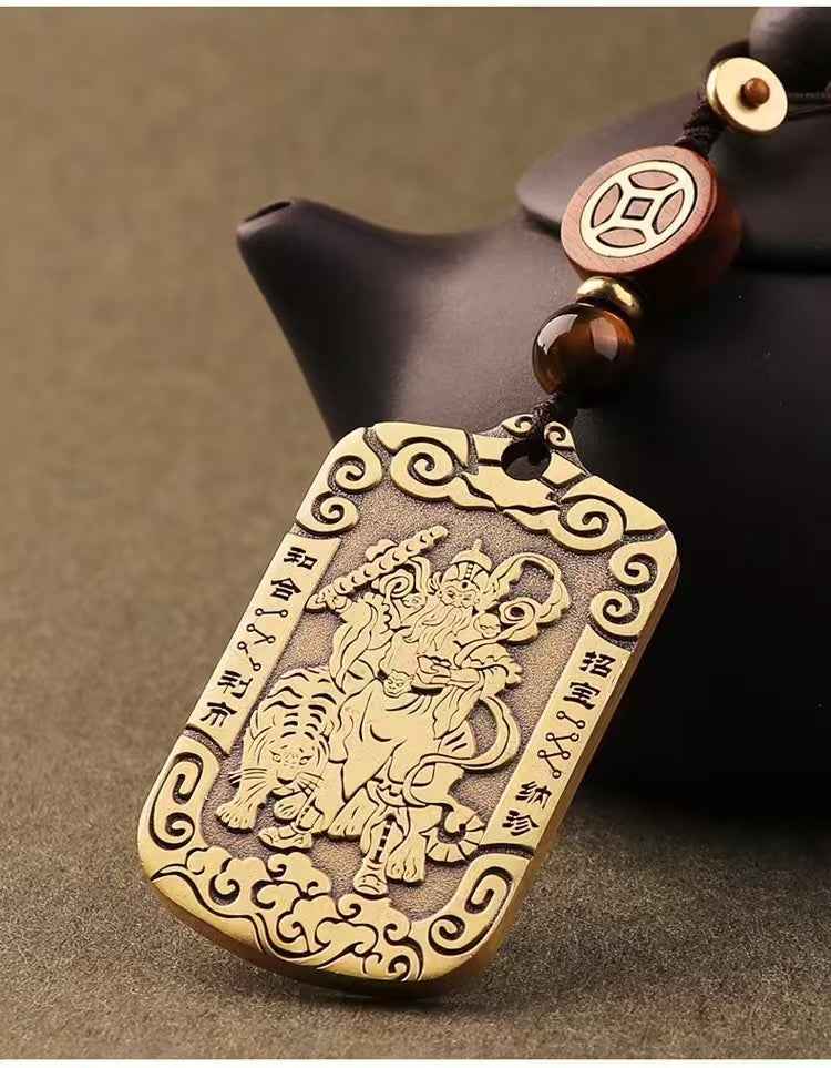 Marshal Zhao Gongming Command Talisman - Solid Copper Wealth God Plaque (5x3cm)